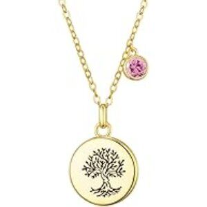 Gold Plated Tree of Life Necklace Tourmaline October Birthstone, NEW